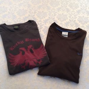 Lucky Brand & Nike brown tees bundle with shoulder sun damage